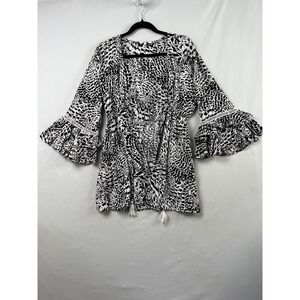 Blue Island Kimono Cover Up Womens Medium White Black Animal Print Resortcore